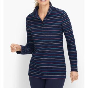 T by Talbots Striped Long Sleeve Pullover Navy Blue Multicolor Size XS